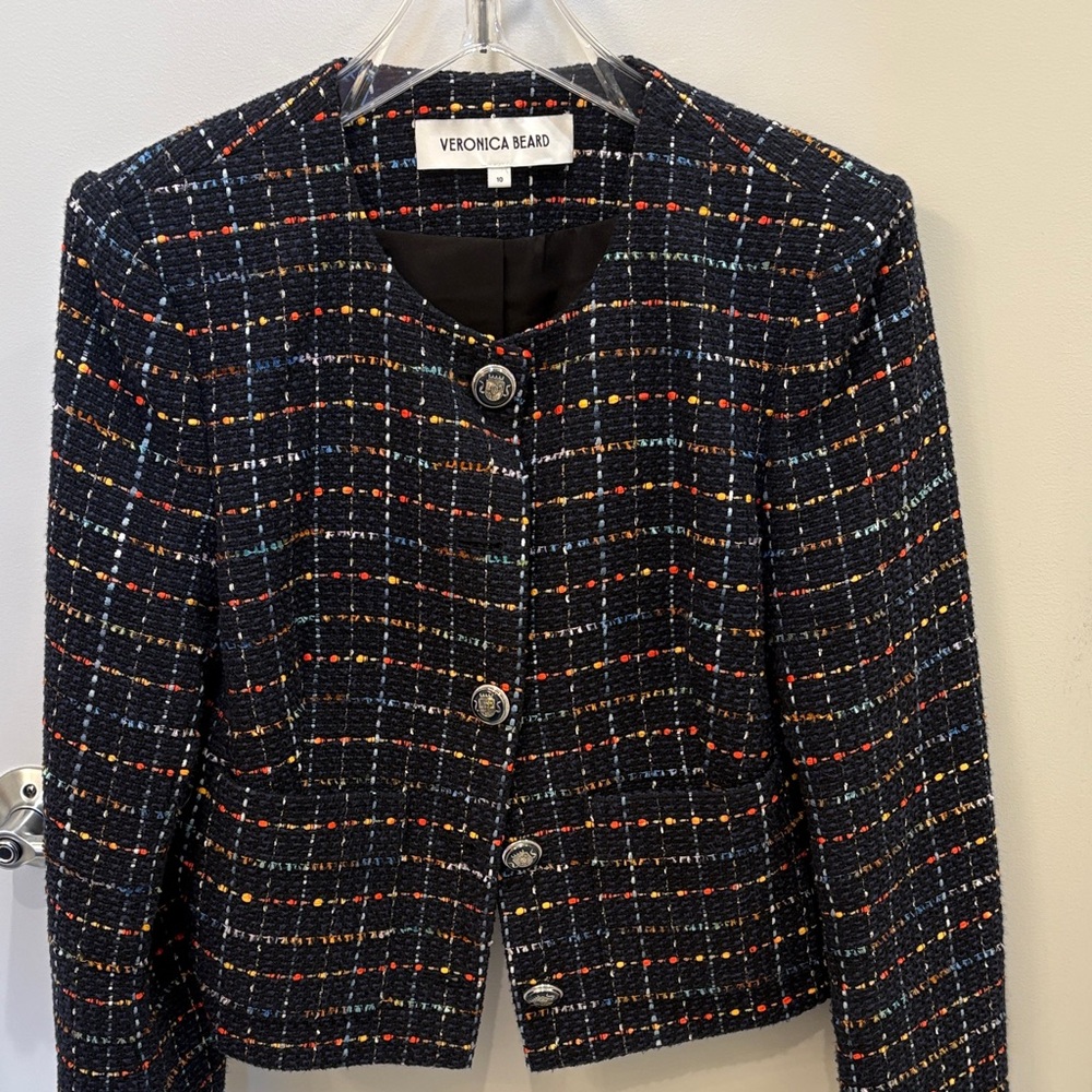 Veronica Beard Black Tweed Multicolor Plaid Jacket